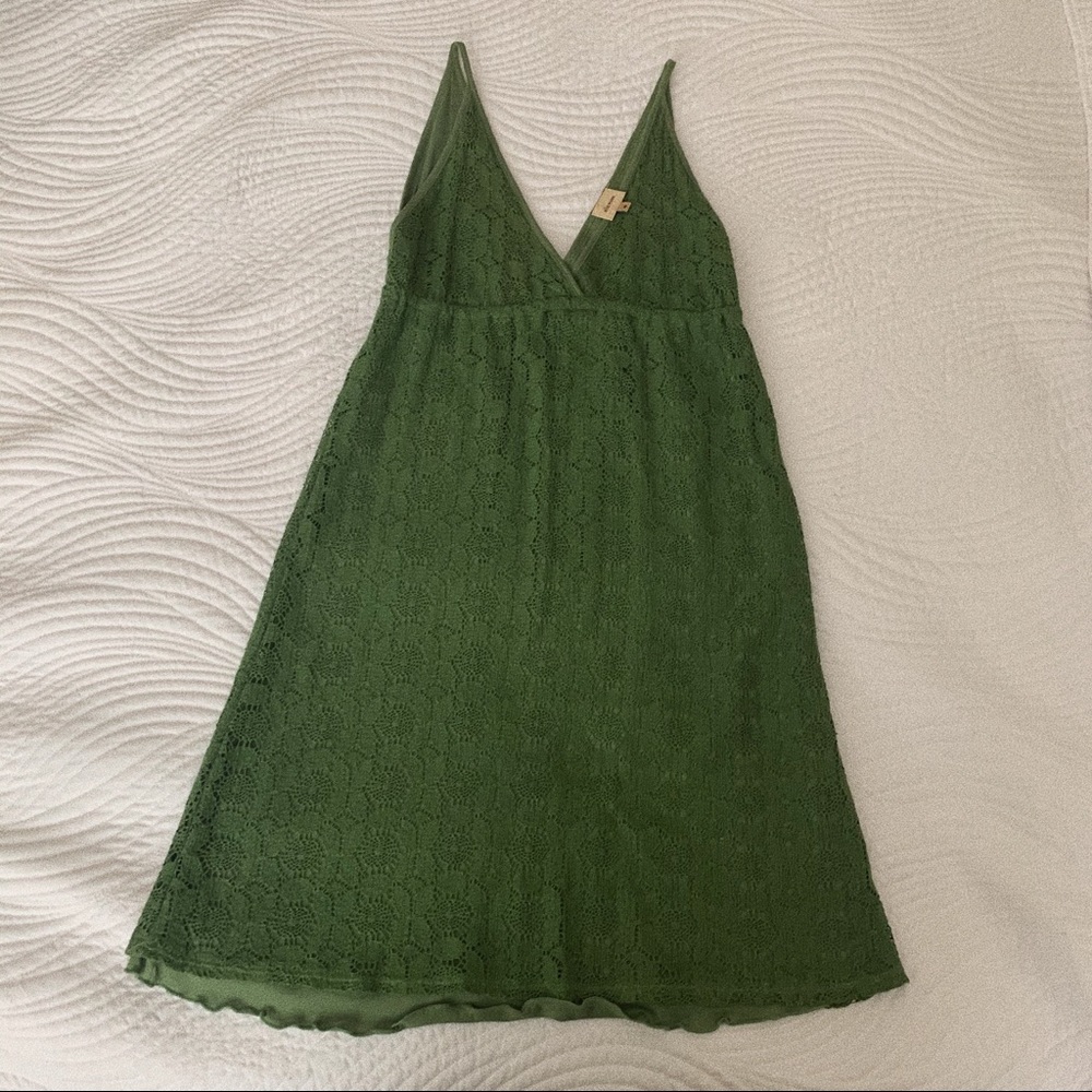 Ella Moss Lime Green Low V Neck Crochet Mini Dress